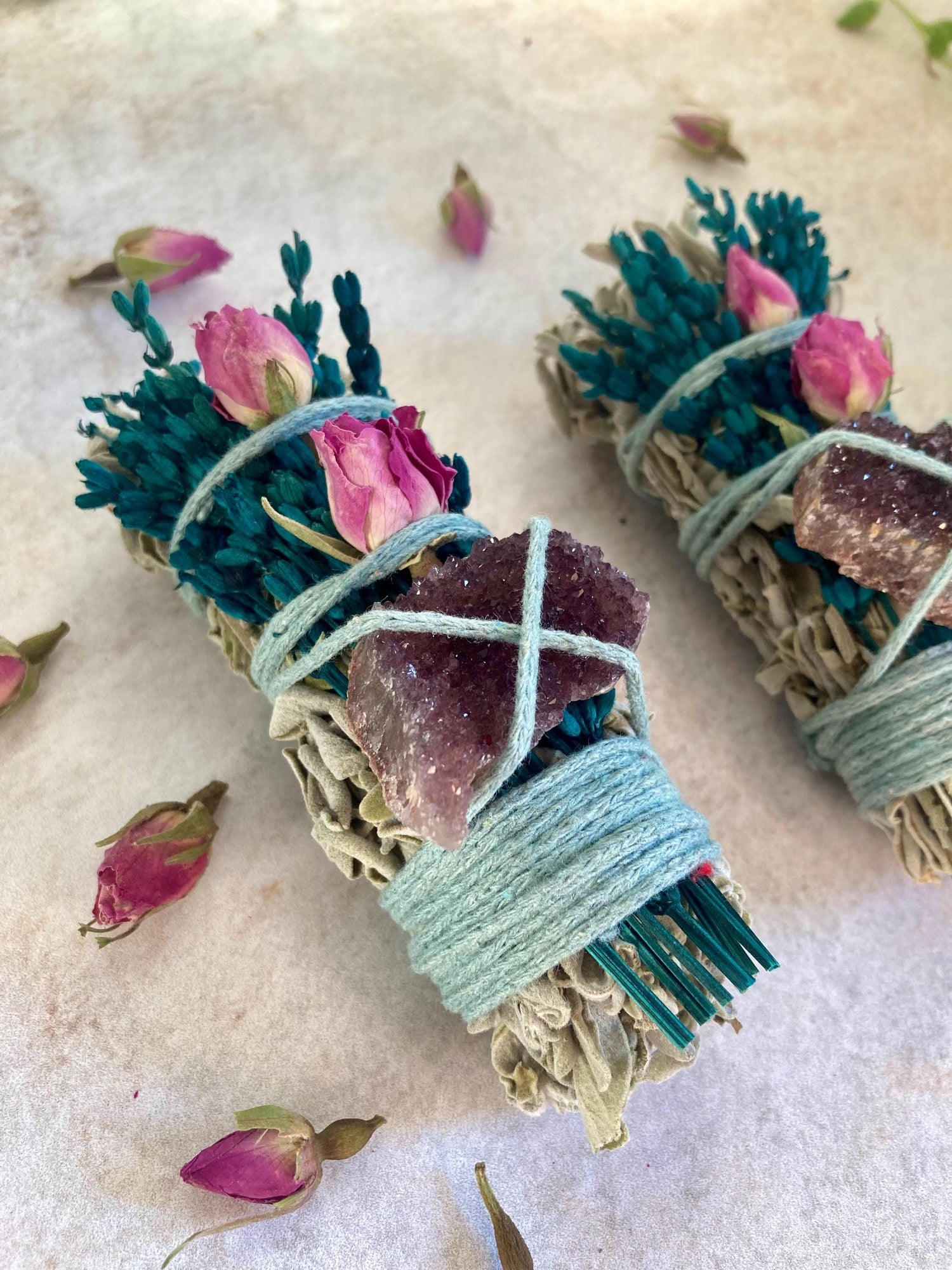 Amethyst Crystal, Rose & Green Lavender Sage - Party Favour